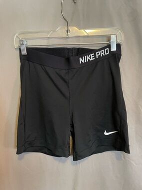 Nike Pro Black Women's Bike Shorts with White Swoosh Spandex Tight Stretchy